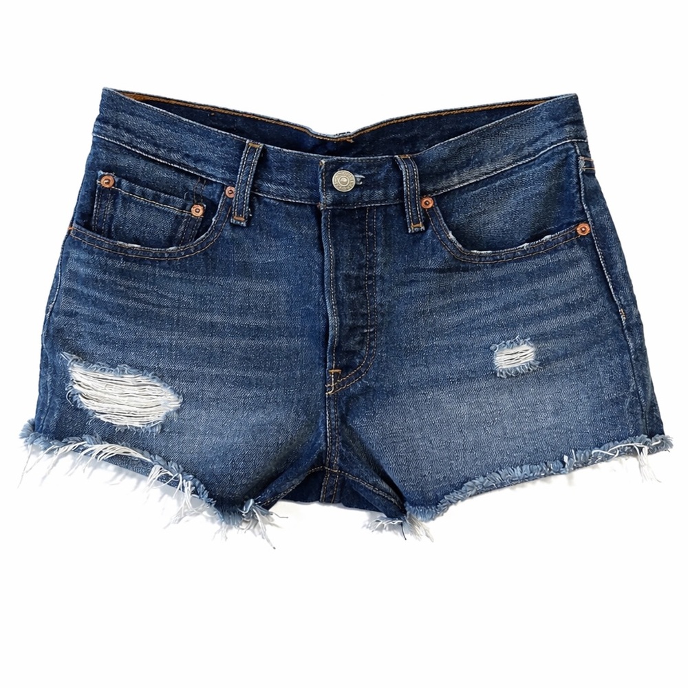Levi’s 501 - Distressed Denim Shorts W26 Dark Wash Cutoff
